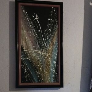 Modern Abstract Floral Painting in Black, Gold, and Teal - Home Art